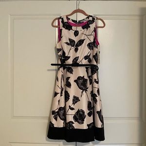 NWT Cream/Black Floral Cocktail Dress - w/ POCKETS